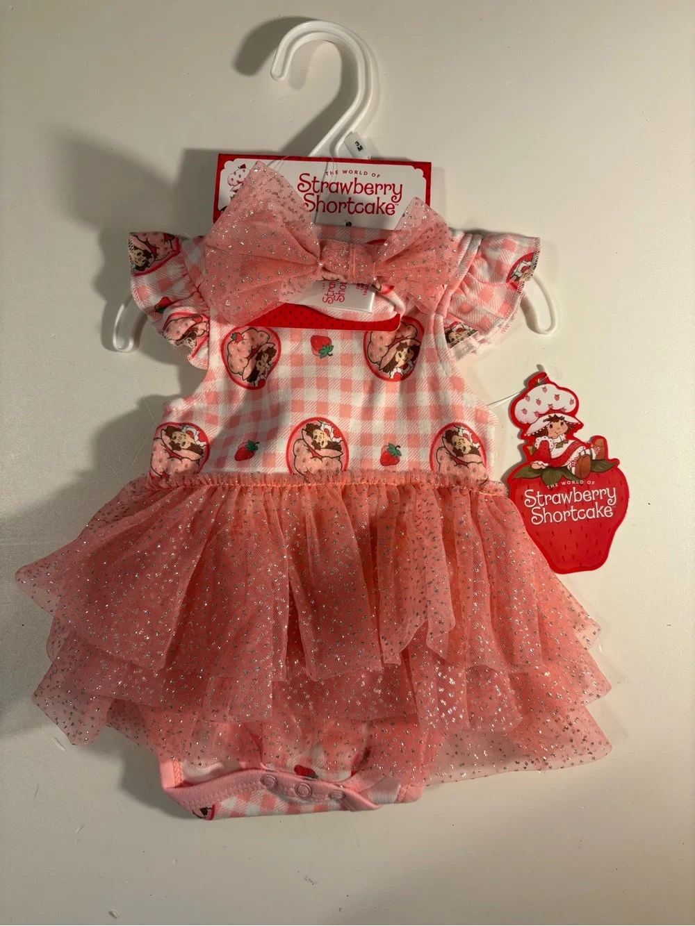 Strawberry Shortcake Pink Gingham Tulle Baby Dress